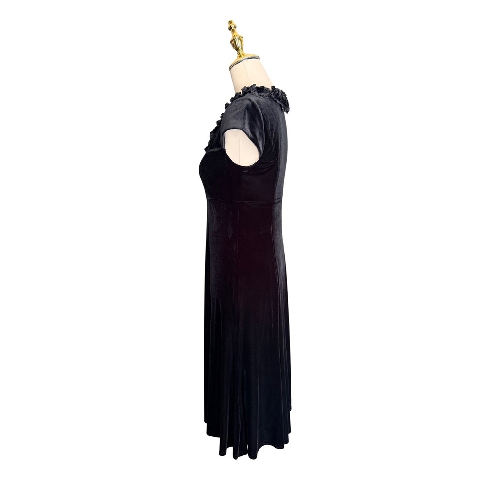 K Studio Collection Black Velvet Ruffle Empire Waist Midi Dress Size 6 Vintage - Picture 6 of 12